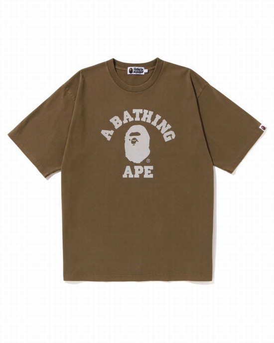 Pánské Tričko Bape Pigment Dyed College Relaxed Fit Béžový | 35801ZMVS