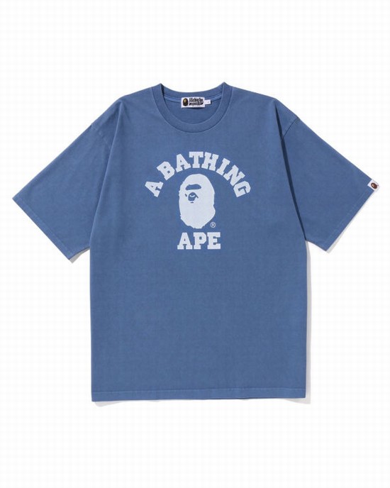 Pánské Tričko Bape Pigment Dyed College Relaxed Fit Tmavě Blankyt Blankyt | 83720KGNY