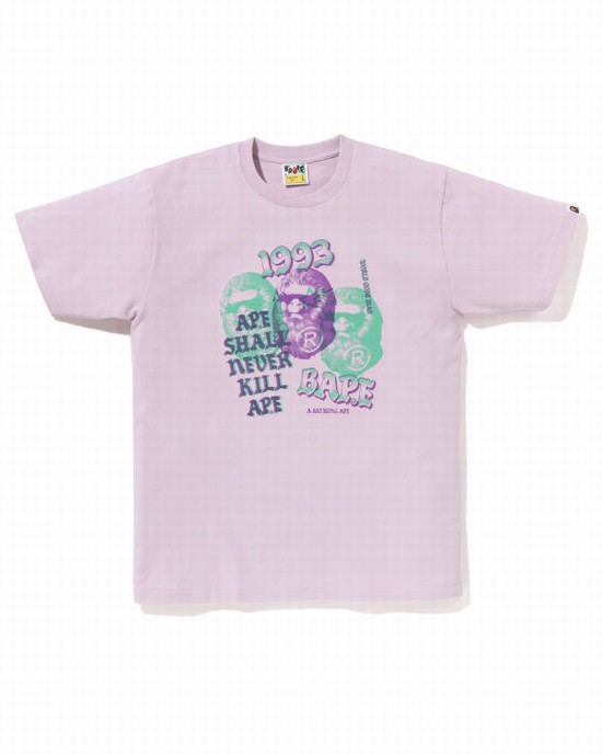 Pánské Tričko Bape Pigment Three Ape Head Fialové | 05324DSIO