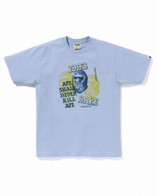 Pánské Tričko Bape Pigment Three Ape Head Světle Blankyt | 81462KMOY