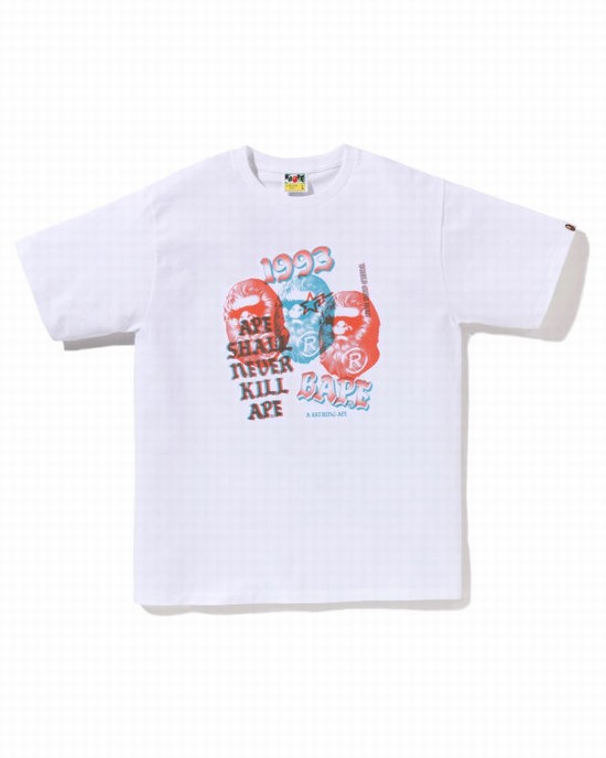 Pánské Tričko Bape Pigment Three Ape Head Bílé | 91703BGCK