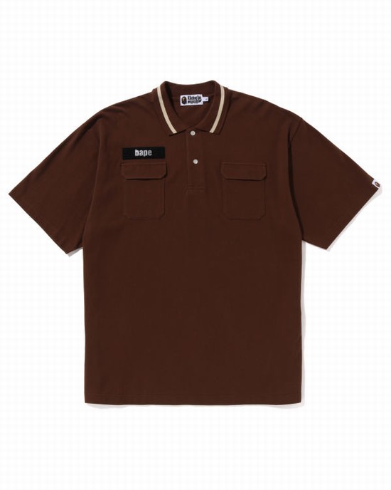 Pánské Tričko Bape Relaxed Fit Polo Hnědé | 53608QYEJ