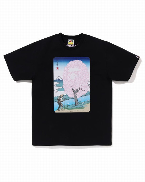 Pánské Tričko Bape Sakura Černé | 71428LHGS