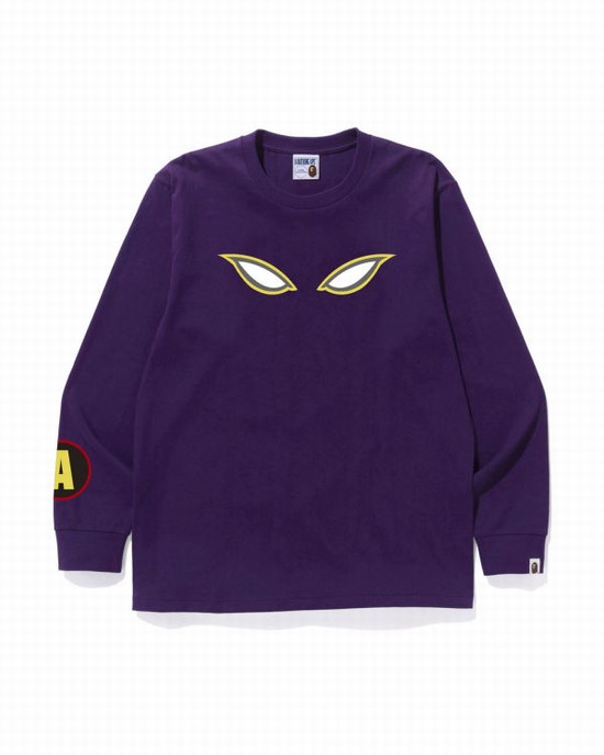 Pánské Tričko Bape Shadow L/S Fialové | 23894NYSE