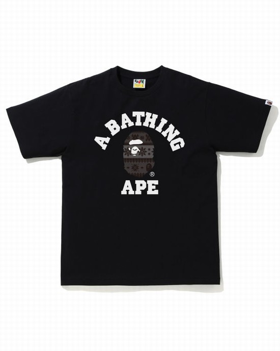 Pánské Tričko Bape Snow Pattern College Černé | 34159BMTU
