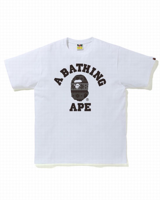 Pánské Tričko Bape Snow Pattern College Bílé | 80439NWVC