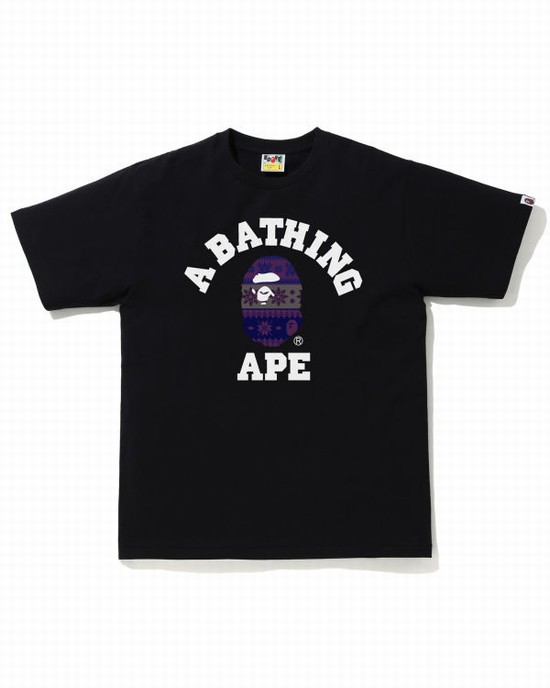 Pánské Tričko Bape Snow Pattern College Černé | 93157ROJU