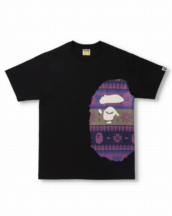 Pánské Tričko Bape Snow Pattern Side Big Ape Head Černé | 26490ZRMN