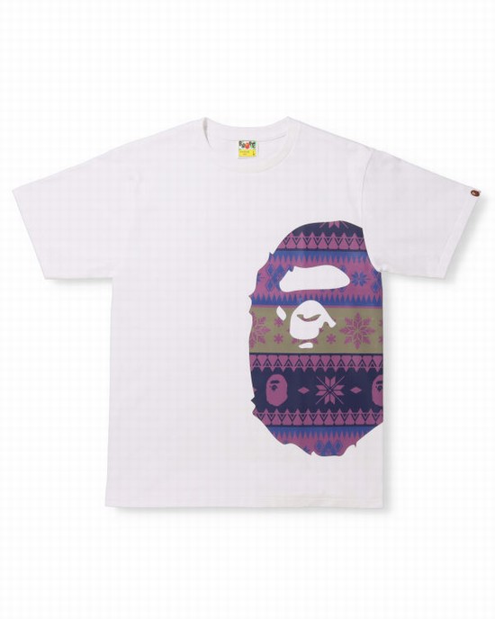 Pánské Tričko Bape Snow Pattern Side Big Ape Head Bílé | 26980TWMS