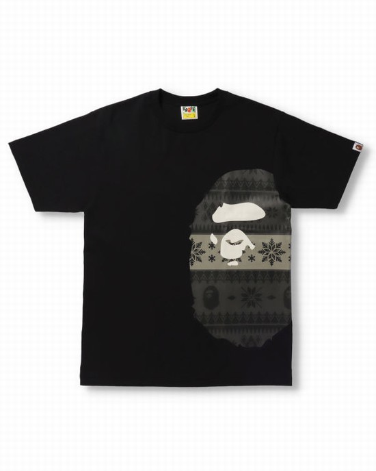 Pánské Tričko Bape Snow Pattern Side Big Ape Head Černé | 72036AGOJ