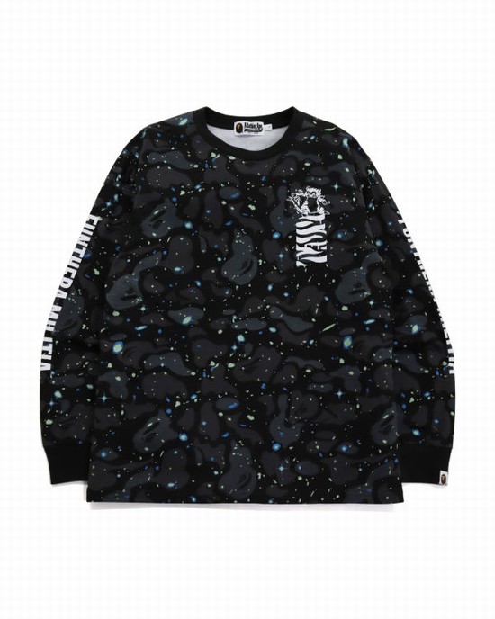 Pánské Tričko Bape Space Camo Tiger L/S Černé | 94576JQDC