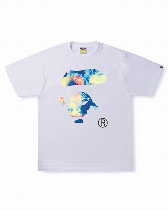 Pánské Tričko Bape Tie Dye Ape Face Bílé | 61852YHVQ
