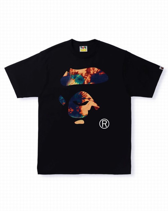 Pánské Tričko Bape Tie Dye Ape Face Černé | 08341JXPM