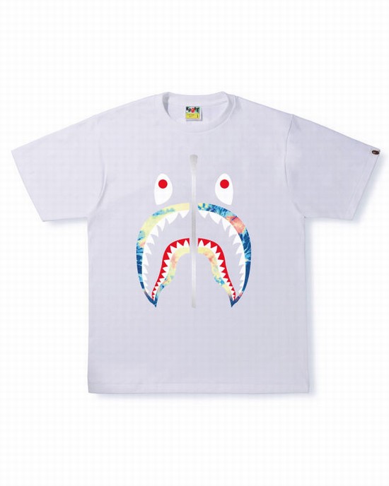 Pánské Tričko Bape Tie Dye Shark Bílé | 90371DUOL