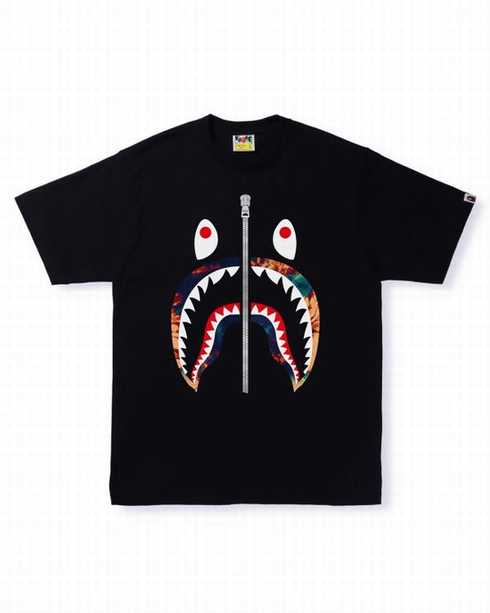 Pánské Tričko Bape Tie Dye Shark Černé | 50963HMNP