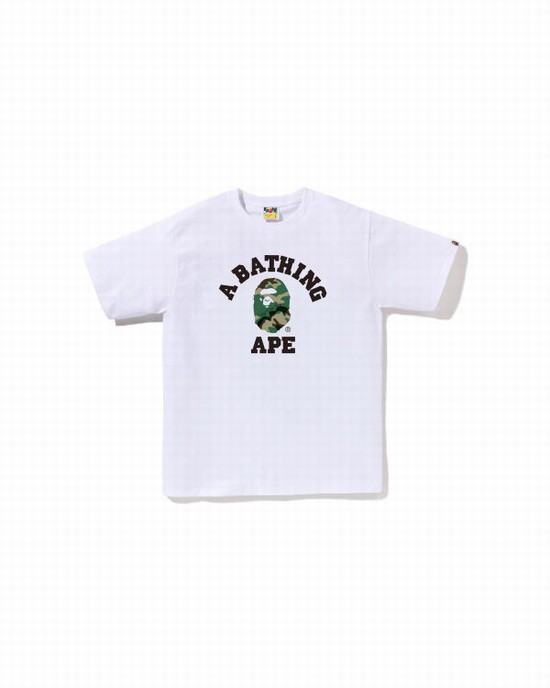 Pánské Tričko Bape Woodland and Camo College Bílé | 05763ADNQ