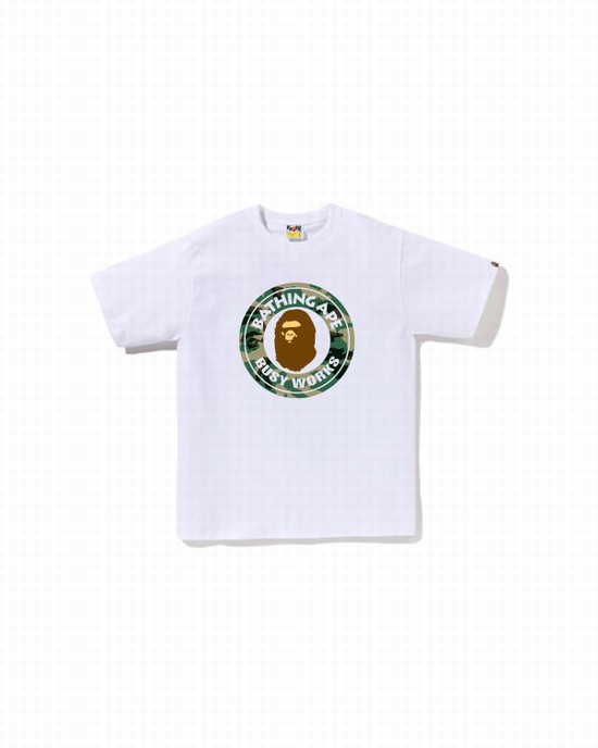 Pánské Tričko Bape Woodland and Camo College Bílé | 56897ILNC