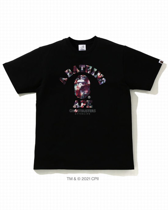 Pánské Tričko Bape X Ghostbusters Camo College Černé | 72836JLXG