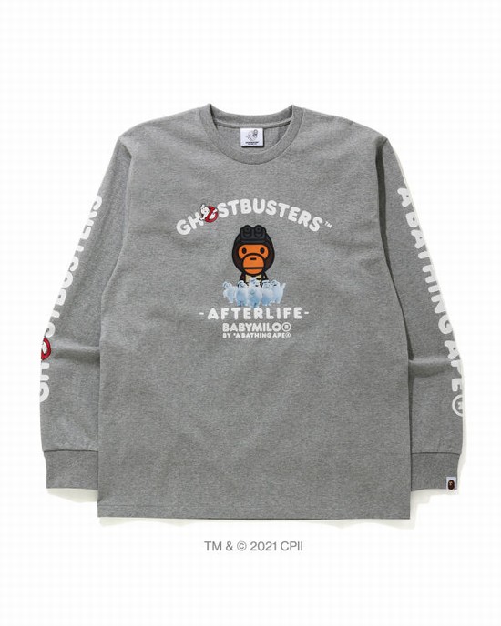 Pánské Tričko Bape X Ghostbusters Milo Long Sleeve Šedé | 07869KZFJ