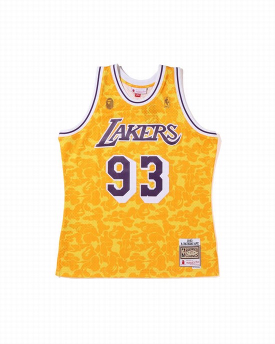 Pánské Tričko Bape X M&N Los Angeles Lakers Jersey Žluté | 28491KMER