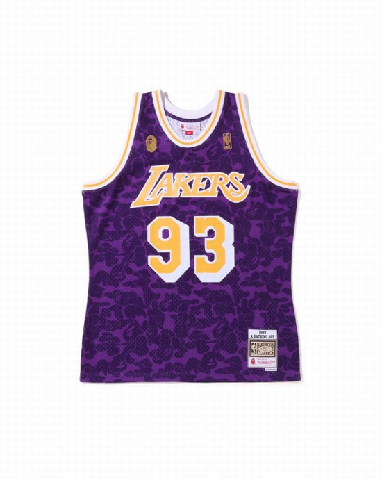 Pánské Tričko Bape X M&N Los Angeles Lakers Jersey Fialové | 61839THIP