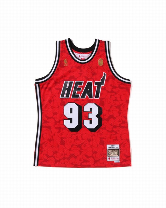 Pánské Tričko Bape X M&N Miami Heat Jersey Světle Červené | 67130KDMG