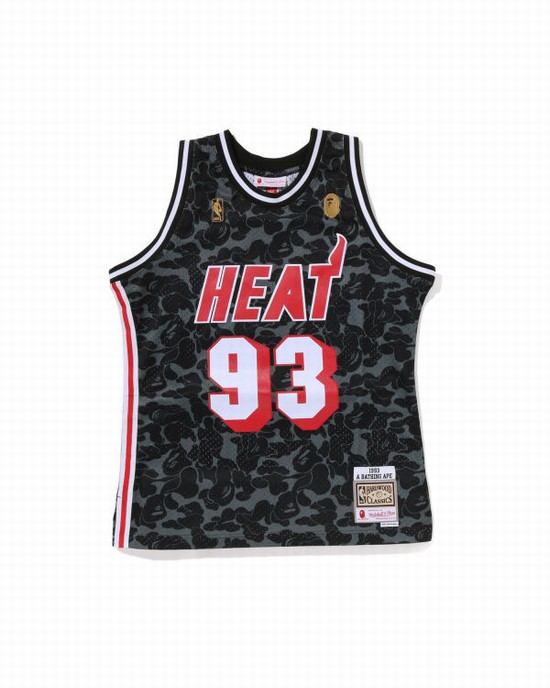 Pánské Tričko Bape X M&N Miami Heat Jersey Černé | 96578AYMI