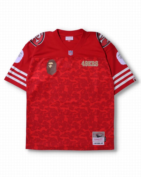 Pánské Tričko Bape X M&N NFL San Francisco 49ers Legacy Jersey Světle Červené | 42876NFDB