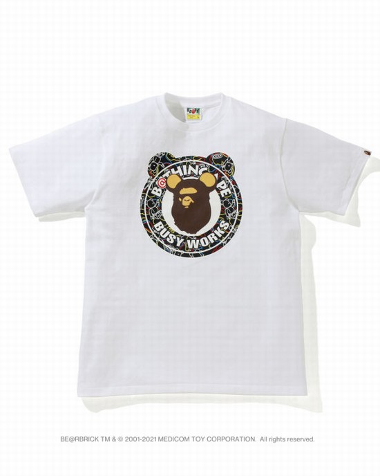 Pánské Tričko Bape X Medicom Toy Camo BE@R Busy Works Bílé | 34528IKMP