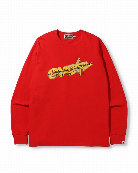 Pánské Tričko Bape X OVO Long Sleeve Světle Červené | 40781XNQG