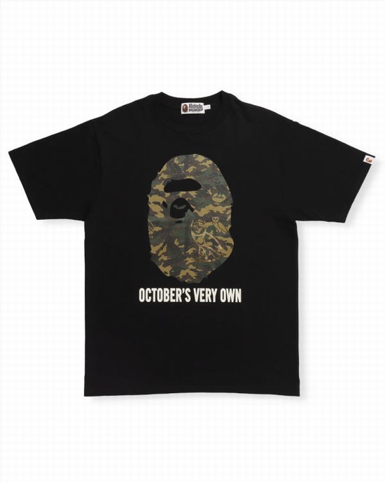 Pánské Tričko Bape X OVO Woodland Camo Ape Head Černé | 73068NTUB