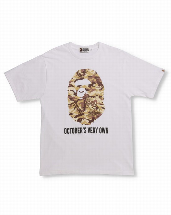 Pánské Tričko Bape X OVO Woodland Camo Ape Head Bílé | 75482DRGK