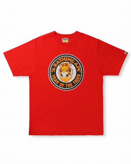 Pánské Tričko Bape Year Of The Tiger Světle Červené | 43872GEHD