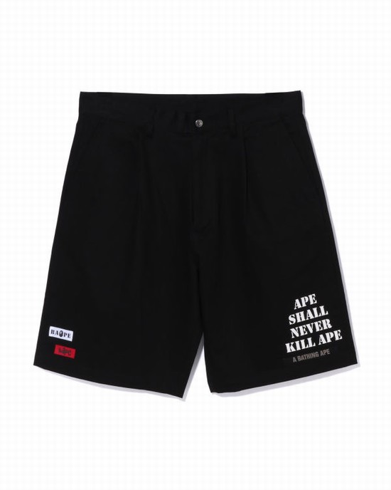 Pánské Šortky Bape Multi Motif Læder Pocket Chino Černé | 14986MGNH