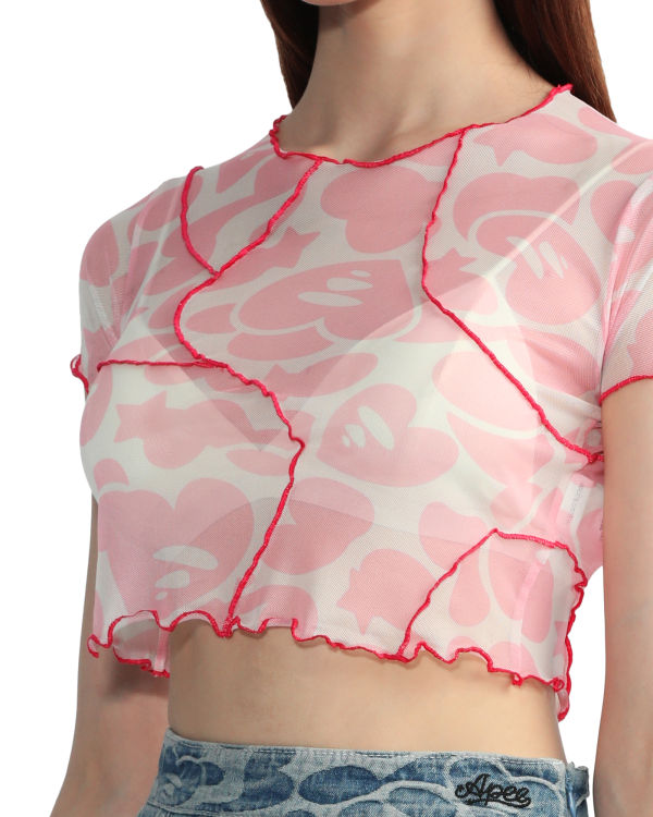 Dámské Halenka Bape Pattern mesh crop Růžové | 01934GXUL