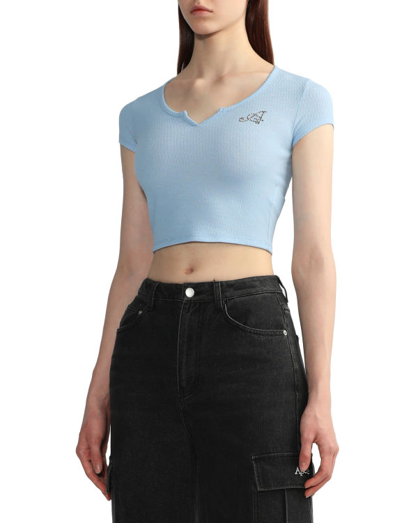 Dámské Halenka Bape V-neck crop Světle Blankyt | 79268UWXE