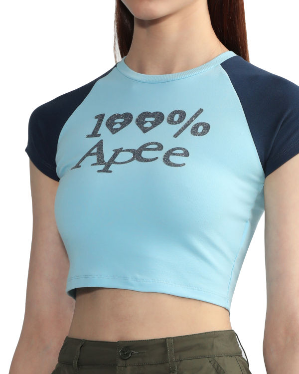 Dámské Tričko Bape Grafická crop raglan Světle Blankyt | 73510HMUE