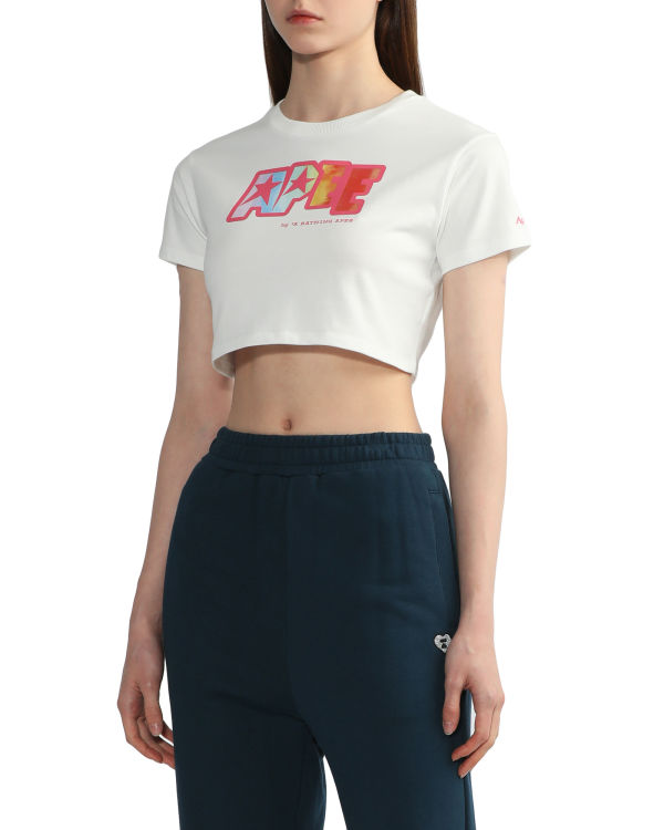 Dámské Tričko Bape Logo printed crop Bílé | 25731YXRM