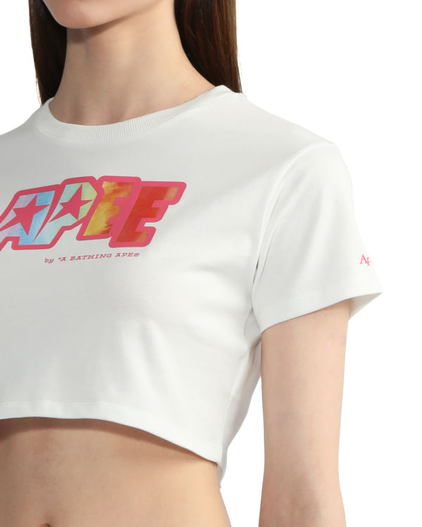 Dámské Tričko Bape Logo printed crop Bílé | 25731YXRM