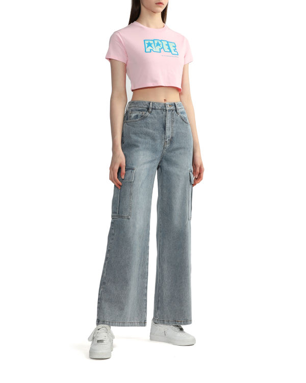 Dámské Tričko Bape Logo printed crop Růžové | 21864EUHL