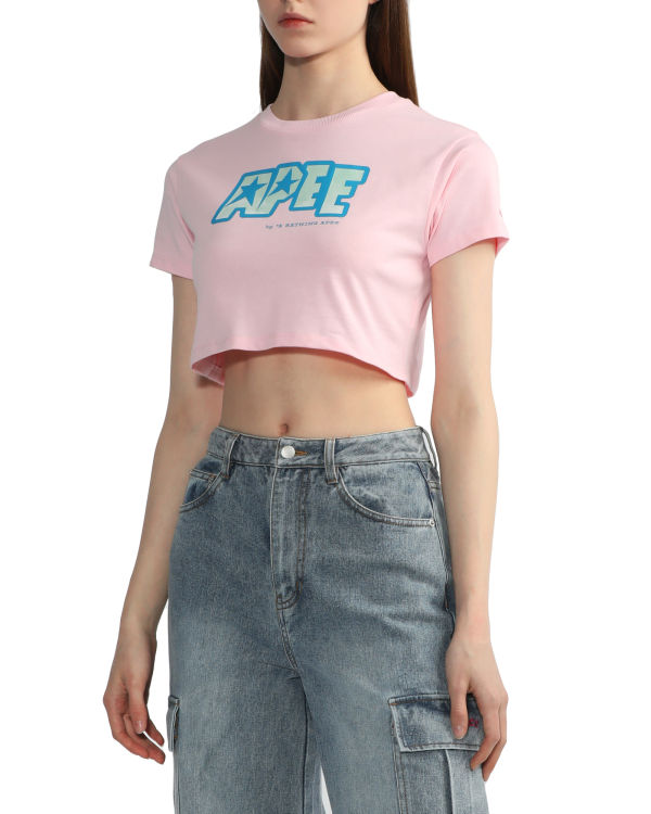 Dámské Tričko Bape Logo printed crop Růžové | 21864EUHL