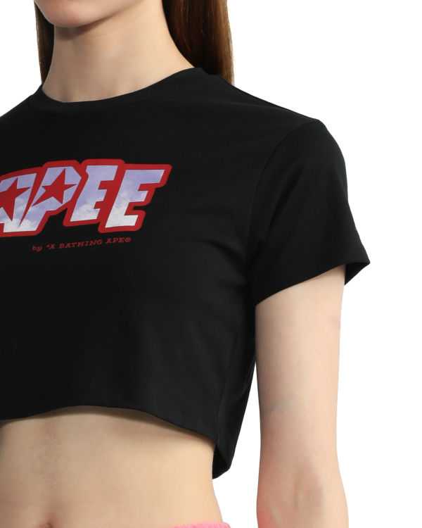 Dámské Tričko Bape Logo printed crop Černé | 26034IPBS