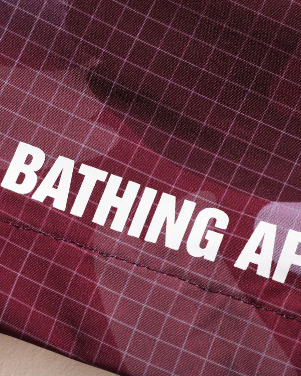Dámské Šortky Bape Grid Camo Tmavě Červené | 49275SDVO