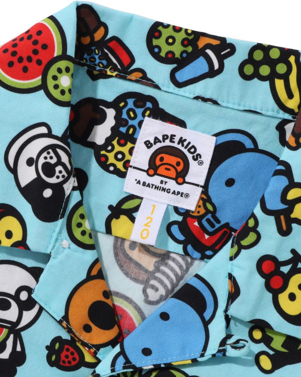 Dětské Košile Bape Milo Mixed Fruit Open Collar S/S Světle Blankyt | 29745ZJFB