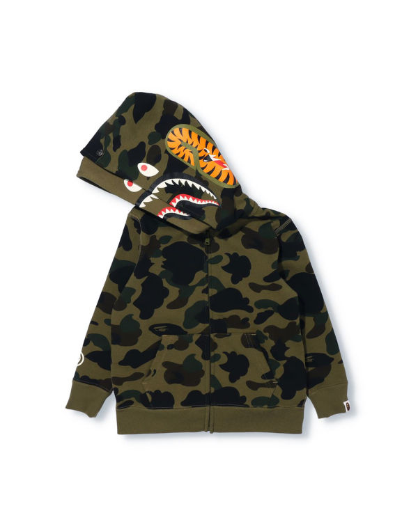 Dětské Mikiny S Kapucí Bape 1st Camo Shark Zip Double Hood Zelene | 19058DYCT