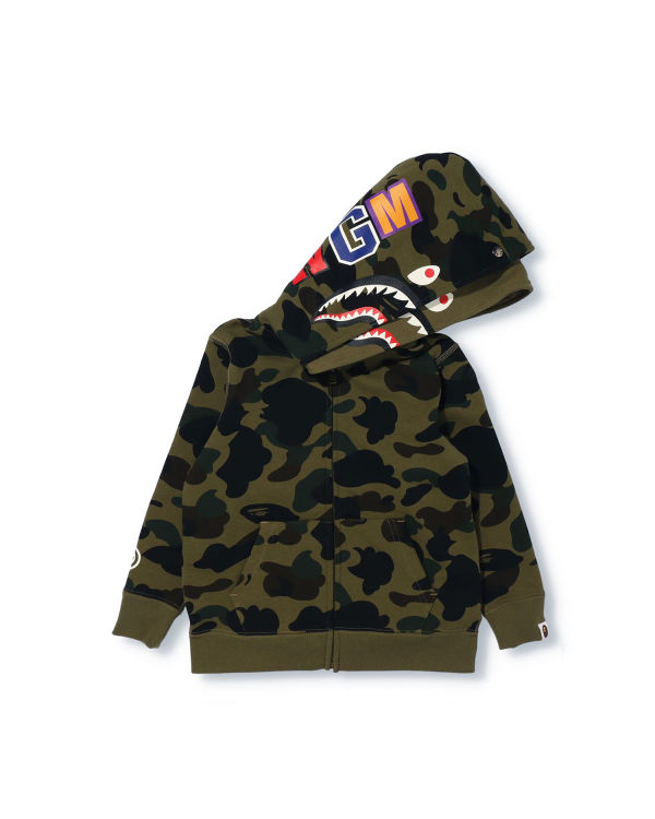 Dětské Mikiny S Kapucí Bape 1st Camo Shark Zip Double Hood Zelene | 19058DYCT