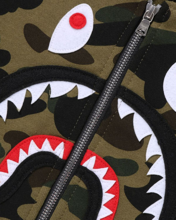 Dětské Mikiny S Kapucí Bape 1st Camo Shark Patch Zip Zelene | 80491IKDT
