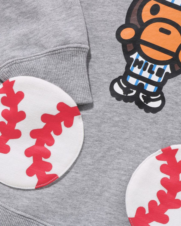 Dětské Mikiny S Kapucí Bape Milo Baseball Pullover Šedé | 39684MHGX