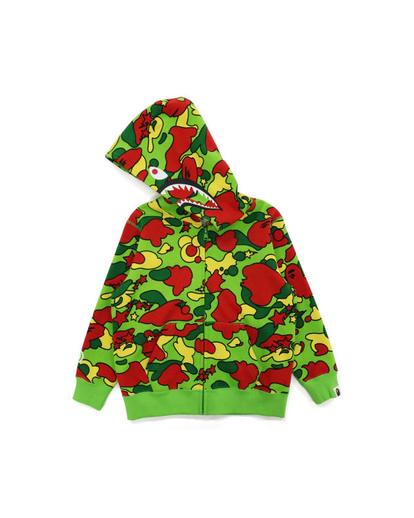 Dětské Mikiny S Kapucí Bape STA Camo Shark Zip Zelene Červené Žluté | 49815ZDYN