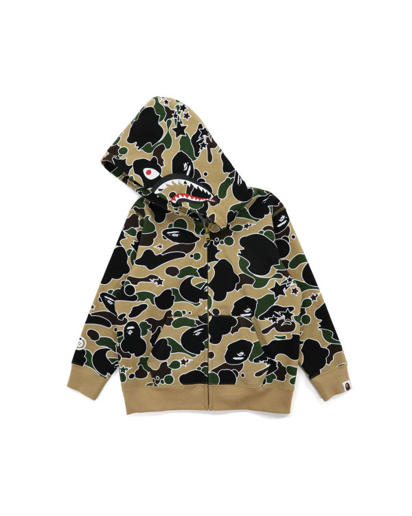 Dětské Mikiny S Kapucí Bape STA Camo Shark Zip Hnědožlutý | 74893APVU